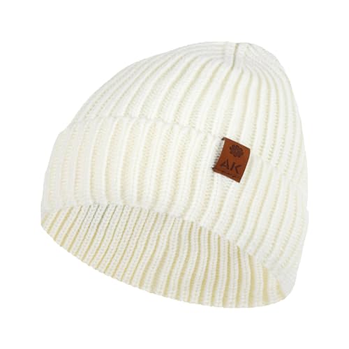 Beanie Hut für Männer Frauen Wintermütze Warm gestrickt Beanies Cap Unisex Classic Cuffed Plain Hat für Jungen Mädchen Geschenke (Weiß) von Hileyu