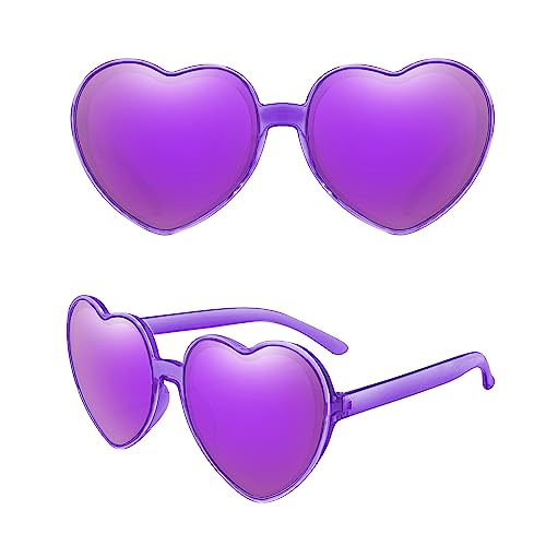 Flippig Herzform Sonnenbrille Mehrfarbig Herz Brille mit Stylischen Rahmen Herz Brille Premium Brille für Männer Frauen Liebe Herzform Partei Sonnenbrille Kleid Accessoire (Violett, Lila) von Hileyu