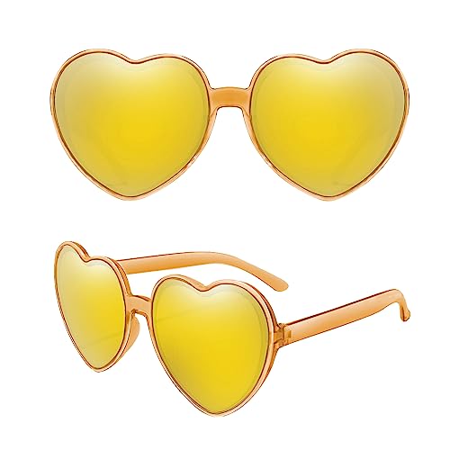 Hileyu Flippig Herzform Sonnenbrille Mehrfarbig Herz Brille mit Stylischen Rahmen Herz Brille Premium Brille für Männer Frauen Liebe Herzform Partei Sonnenbrille Kleid Accessoire (Gelb, Gelb) von Hileyu