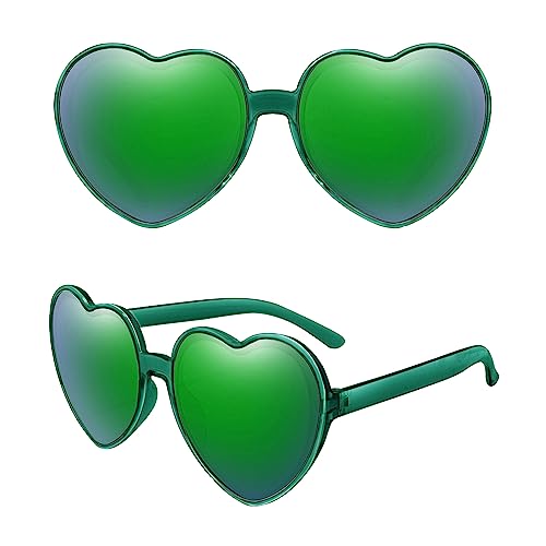 Hileyu Flippig Herzform Sonnenbrille Mehrfarbig Herz Brille mit Stylischen Rahmen Herz Brille Premium Brille für Männer Frauen Liebe Herzform Partei Sonnenbrille Kleid Accessoire (Grün, Grün) von Hileyu