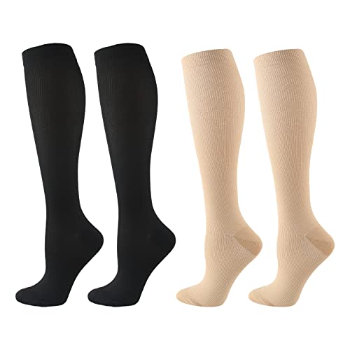 Hileyu Kompressionssocken für Frauen 2Paare Chirurgische Kompressionssocken Flugsocken für Männer Kniestrümpfe für Sport Laufen Reisen Krankenpflege Schwangerschaft 20-25 mmhg (L/XL) von Hileyu