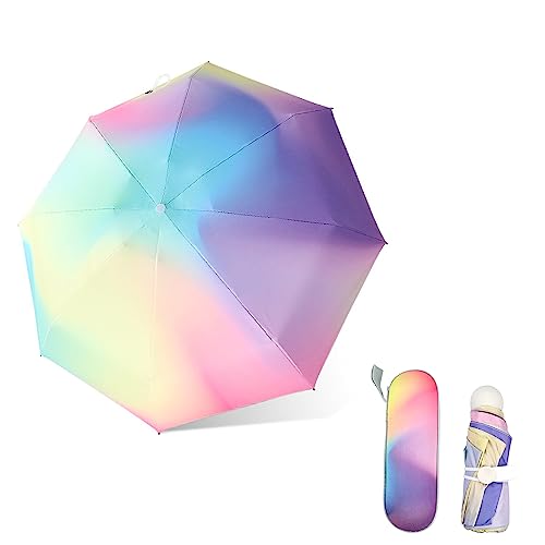 Hileyu Mini-Kapsel-Regenschirm Taschenschirm Reise Regenschirm Regenschirm Klein UV-tragbar mit Kapselbox Regenschirm Winddicht 8 Rippen faltbarer Reiseschirm Leichter (Regenbogen) von Hileyu