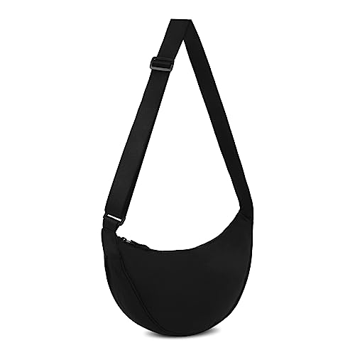 Nylon Halbmond Tasche Sling Bag für Damen Herren Nylon Halbmond Crossboday Tasche mit verstellbarem Riemen Trendige kleine Umhängetasche Einfarbige Knödeltasche Mode-Brusttasche (Schwarz) von Hileyu