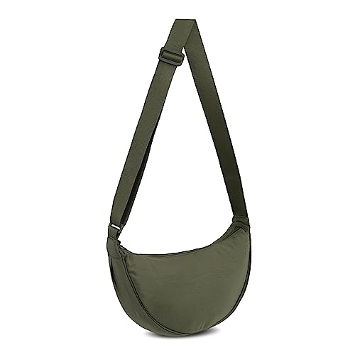 Nylon Halbmond Tasche Sling Bag für Damen Herren Nylon Halbmond Crossboday Tasche mit verstellbarem Riemen Trendige kleine Umhängetasche Einfarbige Knödeltasche Mode-Brusttasche (grün) von Hileyu