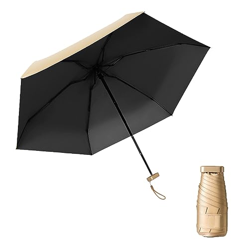 Sonnenschirm Regenschirm Mini Reiseschirm Leicht Klein Kompakt Sonne & Regen Regenschirm Tragbarer Winddichter Regenschirm Sonnenschirm FüR Frauen Taschen-Regenschirm Uv Schutz Regenschirm (Schwarz) von Hileyu