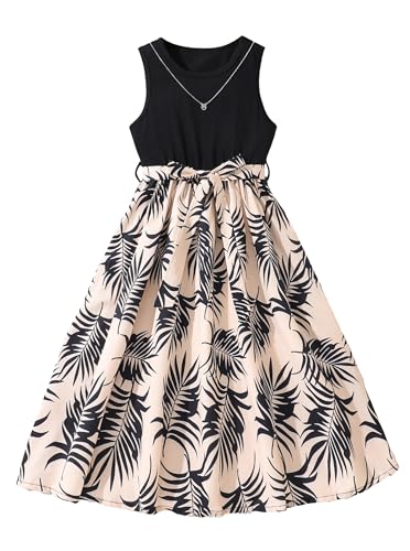 Hilinker Ärmelloses Kleid für Mädchen, plissiert, Sommer, Knoten, Tankkleid mit Gürtel, Schwarzes Blatt, 9-10 Jahre Hilinker Ärmelloses Kleid für Mädchen, plissiert, Sommer, Knoten, Tankkleid mit Gürtel, Schwarzes Blatt, 9-10 Jahre von Hilinker