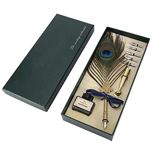 Vintage Feather Pen Antik Dip Feder schreiben Pen Set Edelstahl Federn Kalligraphie Quill Pen von Hilitand