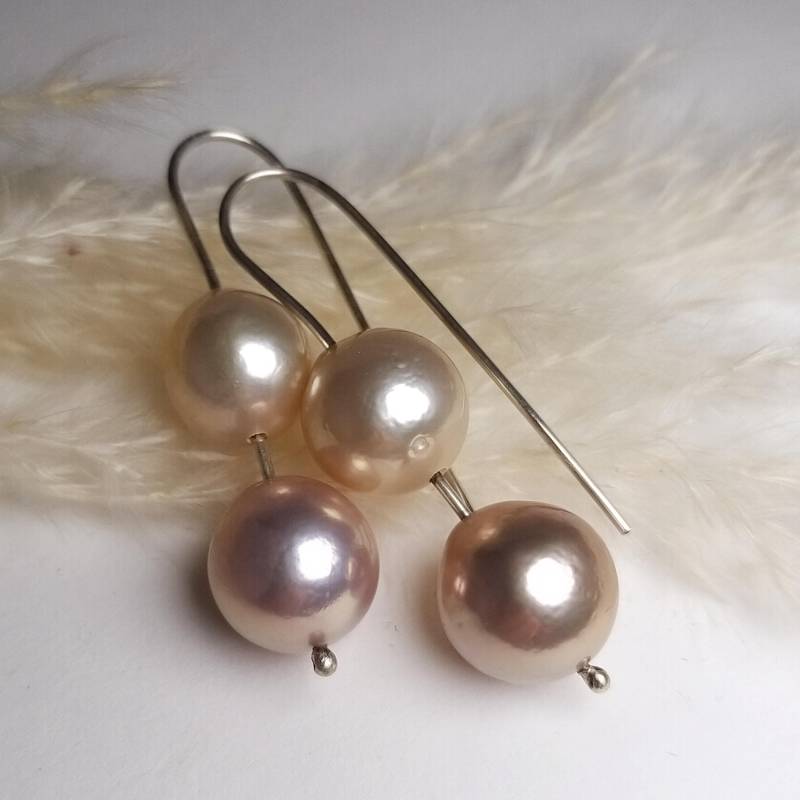 Unikat - Edle, Echte Perlohrringe Rosa Und Gold Perlen Silber von HilkkaSejaSchmuck