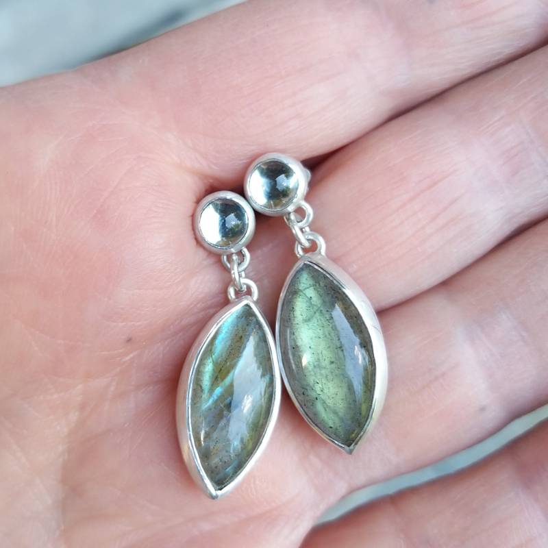 Unikat-Ohrhänger Labradorith Und Topas von HilkkaSejaSchmuck