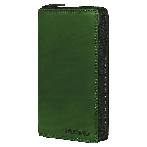 Hill Burry Damen Geldbörse Portemonnaie echt naturgegerbt Leder | viel Stauraum | Scheinfach | Münzfach| Brieftasche | Geldbeutel | Wallet | RFID Schutz Green von Hill Burry
