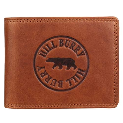 Hill Burry Herren Geldbörse Portemonnaie echt naturgegerbt Leder | Unisex | Reißverschluss | praktisches Kleingeldfach | Brieftasche | Geldbeutel | RFID Schutz | Wallet Brown von Hill Burry
