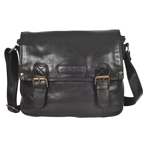 Hill Burry Leder-Umhängetasche I Laptoptasche bis 19 Zoll I Messenger Bag aus echtem Büffel-Leder I Aktentasche I Luxe Line Bürotasche Handgefertigt von Hill Burry