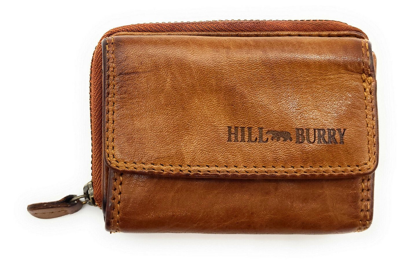 Hill Burry Mini Geldbörse kleines Waschleder Damen Portemonnaie mit RFID Schutz, Geldbeutel für Urlaub, Reise, Alltag, cognac von Hill Burry