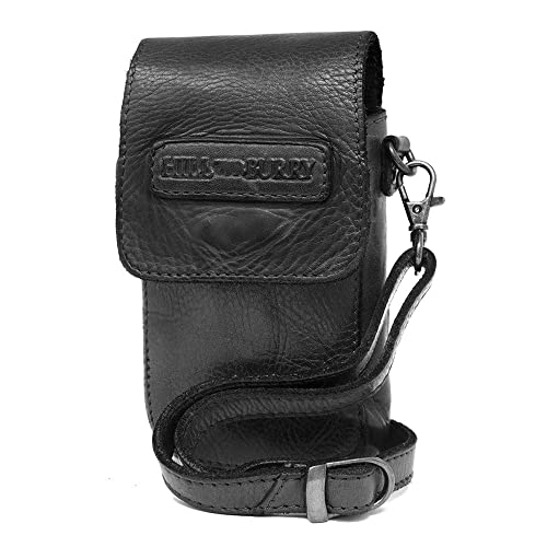 Hill Burry • Kleine Unisex Handytasche aus Leder HBAK102WH (Schwarz aus Waschleder) von Hill Burry