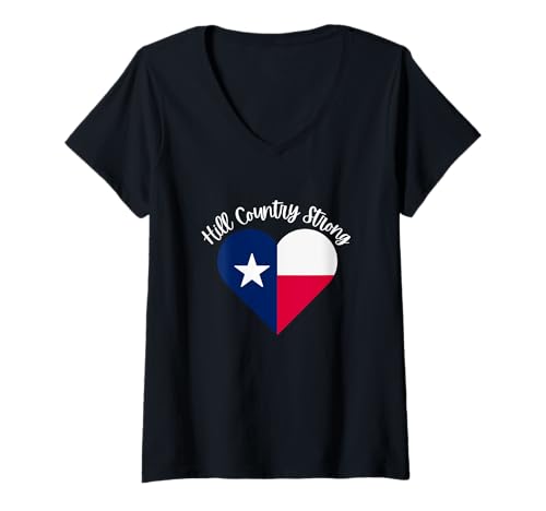 Damen Hill Country Strong Texas, Herz T-Shirt mit V-Ausschnitt Damen Hill Country Strong Texas, Herz T-Shirt mit V-Ausschnitt von Hill Country Strong Merch and Gifts