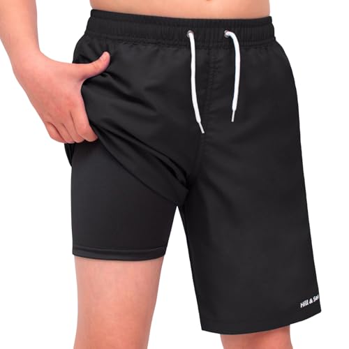 Hill & Sea Badehose Jungen Badeshorts Kinder Schnelltrocknend Boardshorts 2 in 1 Schwimmhose mit Kompression Innenhose Verstellbare Tunnelzug Schwarz 164 Hill & Sea Badehose Jungen Badeshorts Kinder Schnelltrocknend Boardshorts 2 in 1 Schwimmhose mit Kompression Innenhose Verstellbare Tunnelzug Schwarz 164 von Hill & Sea