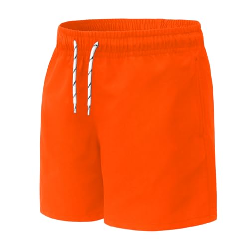 Hill & Sea Badehose Jungen Kinder Badeshorts Unisex Schnelltrocknend Boardshorts Atmungsaktiv Wasserabweisend Badeshorts mit Mesh-Futter Taschen und Verstellbarem Tunnelzug Orange 152-158 von Hill & Sea