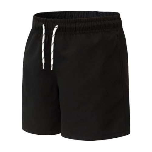 Hill & Sea Badehose Jungen Kinder Badeshorts Unisex Schnelltrocknend Boardshorts Atmungsaktiv Wasserabweisend Badeshorts mit Mesh-Futter Taschen und Verstellbarem Tunnelzug Schwarz 134 von Hill & Sea