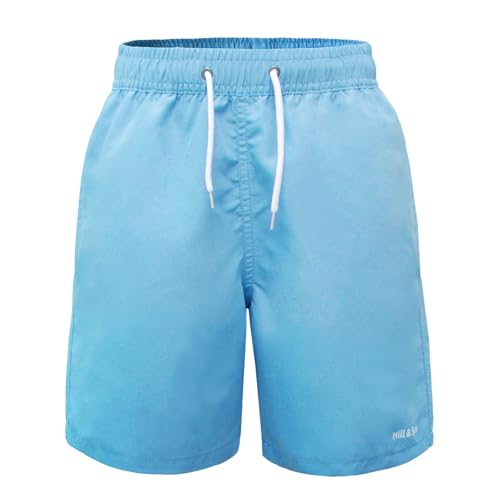 Hill & Sea Badehose Jungen Schnelltrocknend Boardshorts Atmungsaktiv Wasserabweisend Badeshorts mit Mesh-Futter Taschen und Verstellbarem Tunnelzug Hell Blau 182 von Hill & Sea