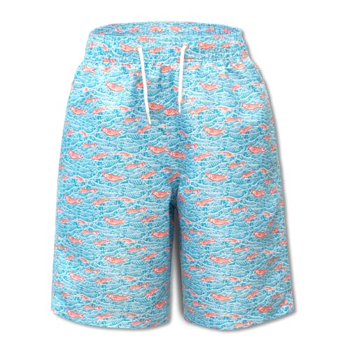 Hill & Sea Badehose Jungen Schnelltrocknend Boardshorts Atmungsaktiv Wasserabweisend Badeshorts mit Mesh-Futter Taschen und Verstellbarem Tunnelzug HellBlau Fish 176 von Hill & Sea