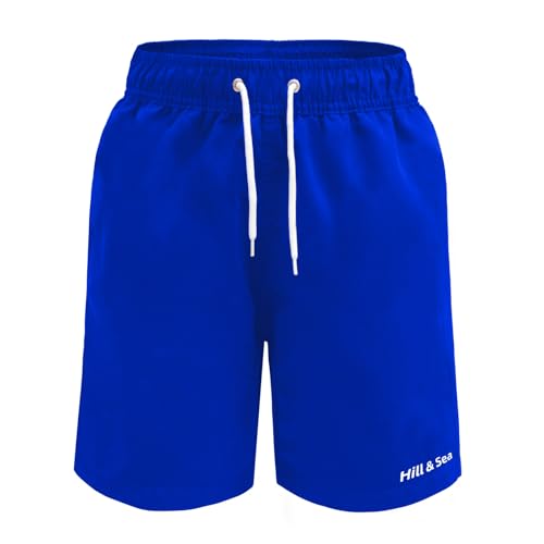 Hill & Sea Badehose Jungen Schnelltrocknend Boardshorts Atmungsaktiv Wasserabweisend Badeshorts mit Mesh-Futter Taschen und Verstellbarem Tunnelzug See Blau 152 von Hill & Sea