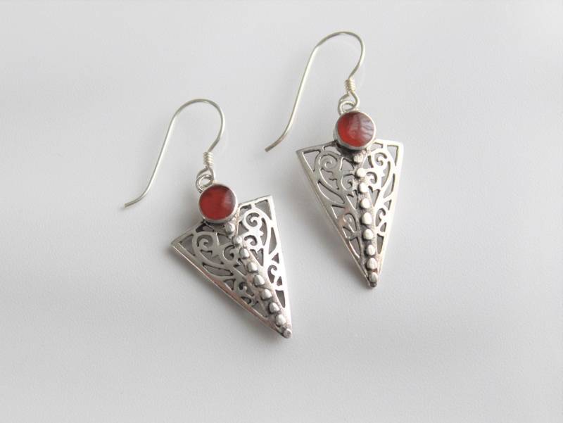 Karneol Filigran Spitze Tropfen Silber Ohrringe von HillChapelSilver