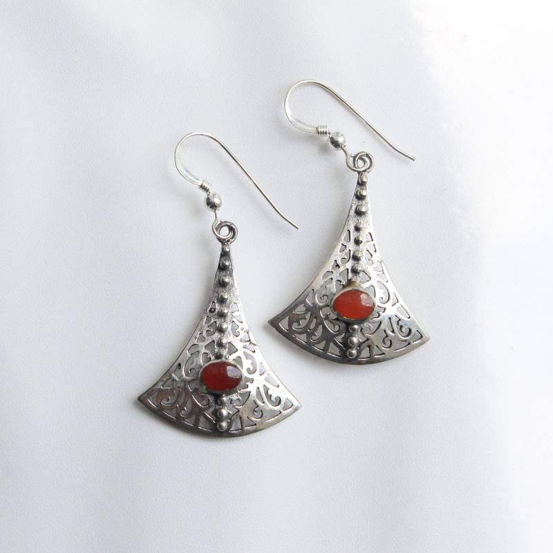 Karneol Mezzaluna Filigran Spitze Tropfen Silber Ohrringe von HillChapelSilver