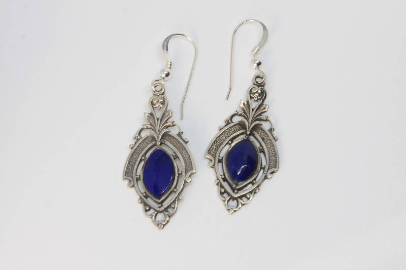 Lapislazuli Art Deco Scroll Silberohrringe von HillChapelSilver