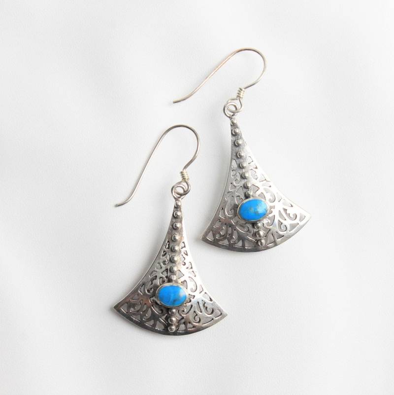 Türkis Mezzaluna Filigrane Spitze Tropfen Silber Ohrringe von HillChapelSilver