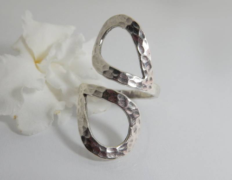 Gehämmerter Offener Tropfen Silber Ring - Karen Hill Tribe Handgemachter Ringe Für Frauen von HillTribeSilverNZ