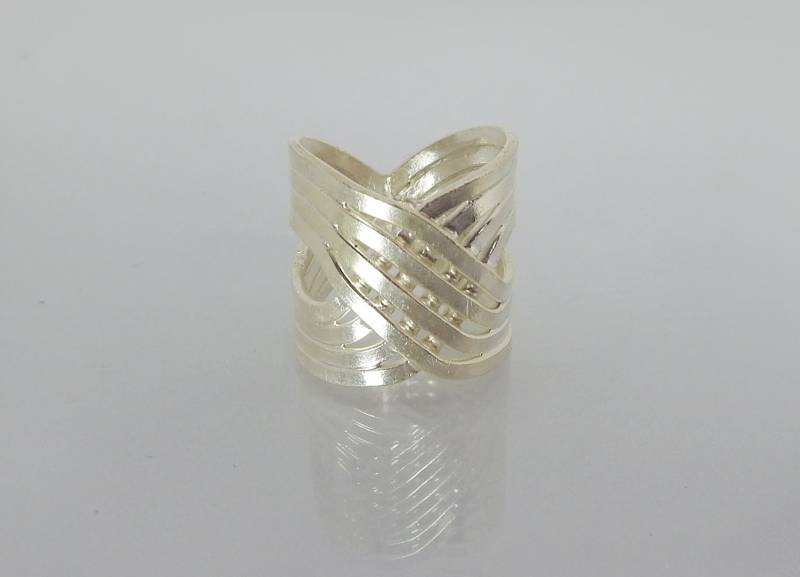Silber Multi Strand Kreuz Ring - Karen Hill Tribe Handgemachter Silberring Silberringe Für Frauen von HillTribeSilverNZ