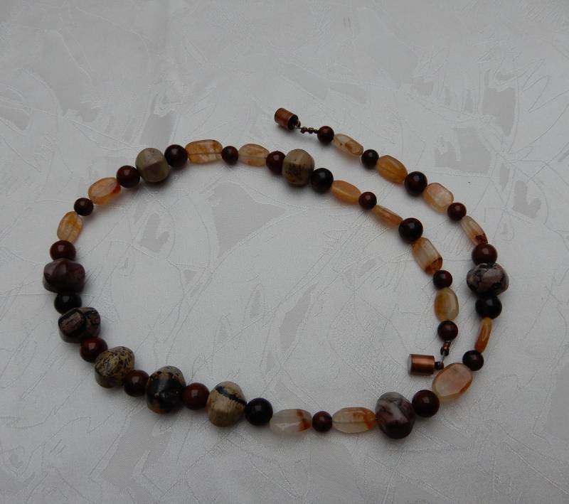 Edelsteinhalskette Aus Leoparden-Jaspis Mit Citrin Und Obsidian Unikat Geschenk Hillabeads Handmade in Germany von HillaBeads