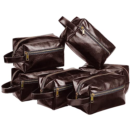 Hillban 6 Set Groomsmen Geschenke Leder Kulturbeutel Männer Reise Zubehör Tasche Badezimmer Tasche Wasserabweisend Kulturbeutel Rasieren Pflege Kit Tasche für Trauzeugen Freund Vater, schwarz braun von Hillban