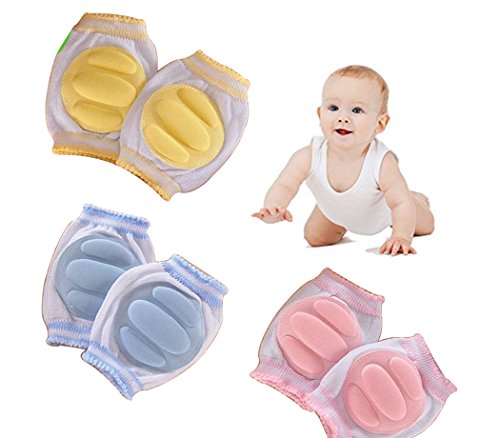 Hillento atmungsaktive elastische Unisex Säugling Kleinkind Baby Knieschoner Knie Ellenbogen Pads kriechen Sicherheit Schutz, Säuglinge, Jungen, Mädchen, Kinder, 3 Paare, zufällige Farbe von Hillento