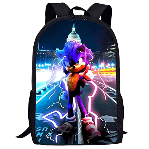 Hilloly Doppelte Schicht Sonic Schulranzen,Kinderschultasche,Sonic Reiserucksäcke,Rucksack Für Kinder,Sonic Rucksäcke,Sonic The Hedgehog 3D Gedruckter Schulrucksack,Kinderschultasche 35 * 27 * 12cm von Hilloly