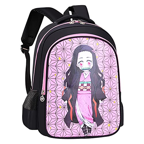 Hilloly Kinderrucksack Mädchen Däm-onentöter Kinderrucksack Rosa De-mon S-layer Kindergartenrucksack Mädchen, Gemusterte Cartoon-Däm-onentöter-Kinder Rucksack, für 6-12Jährige im Kindergarten von Hilloly