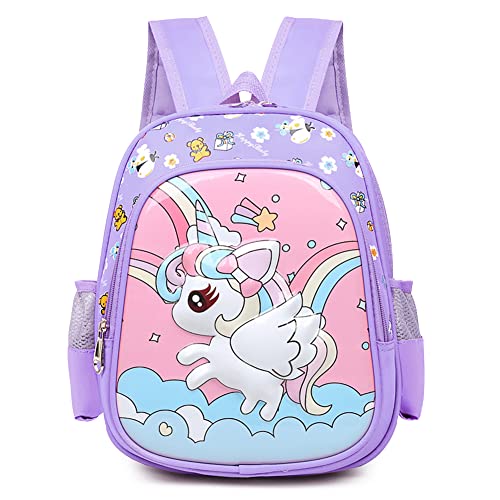 Hilloly Kinderrucksack Mädchen Lila Einhorn Kinderrucksack Kindergartenrucksack Mädchen, Gemusterte Cartoon-Einhorn-Kinder Rucksack, für 2-7Jährige im Kindergarten von Hilloly