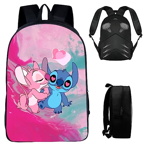 Hilloly Stitch Schulranzen,Lilo & Stitch Rucksäcke,Stitch Schulrucksack,Stitch Büchertasche,Stitch 3D Gedruckter Schulrucksack Reiserucksäcke Kinderschultasche Kinder Reiserucksäcke 44 * 28 * 13Cm von Hilloly