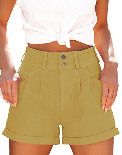 Hilltichu Damen-Kurze Jeansshorts mit lockerer Passform und hoher Taille, Fuchsrot, Mittel von Hilltichu