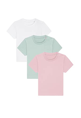 3er Set Hochwertiges Baby, Kleinkind T-Shirt aus Bio-Baumwolle, Säuglingshirt mit Druckknöpfe, hervorragend zum Bedrucken.(z.B. mit Transferfolien), Size:68/80, Color:Summer von Hilltop