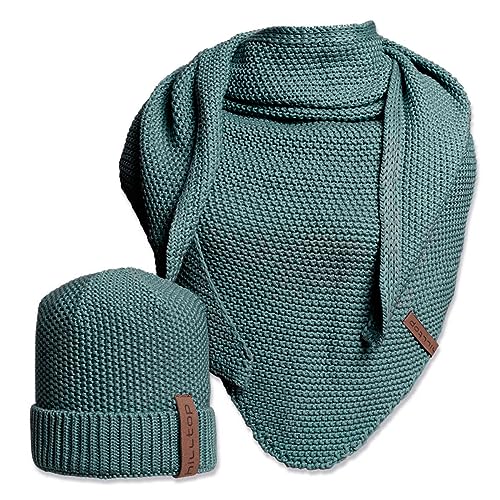 Hilltop 2-teiliges Unisex Winterset, Damen Mütze und Schal, Herren Mütze mit Strickschal, XXL Dreiecksschal mit Strickmütze, Geschenk für Frauen und Männer, Farbe:Laurel von Hilltop