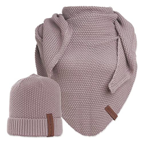 Hilltop 2-teiliges Unisex Winterset, Damen Mütze und Schal, Herren Mütze mit Strickschal, XXL Dreiecksschal mit Strickmütze, Geschenk für Frauen und Männer, Farbe:Mauve von Hilltop