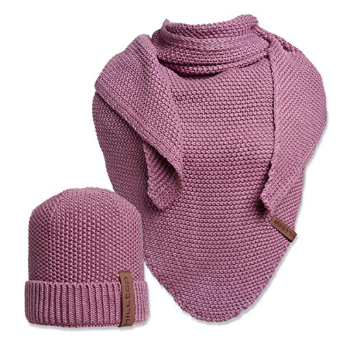 Hilltop 2-teiliges Unisex Winterset, Damen Mütze und Schal, Herren Mütze mit Strickschal, XXL Dreiecksschal mit Strickmütze, Geschenk für Frauen und Männer, Farbe:Pink von Hilltop