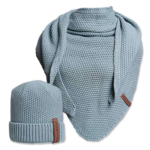 Hilltop 2-teiliges Unisex Winterset, Damen Mütze und Schal, Herren Mütze mit Strickschal, XXL Dreiecksschal mit Strickmütze, Geschenk für Frauen und Männer, Farbe:Stone von Hilltop