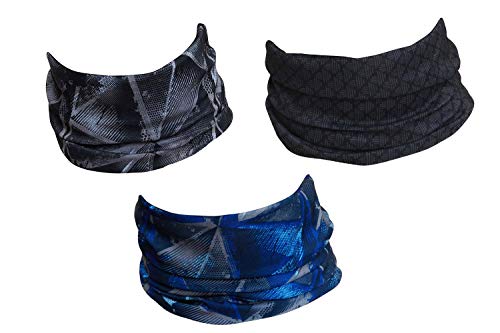 Hilltop 3x Motorrad Multifunktionstuch, Kopftuch, Halstuch, Bandana 3-er Set in ausgewählten Designs, Schlauchtuch für Damen und Herren, 3er Set:grau blau von Hilltop