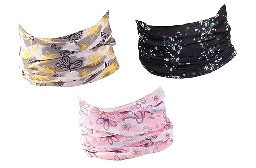 Hilltop 3x Motorrad Multifunktionstuch, Kopftuch, Halstuch, Bandana 3-er Set in ausgewählten Designs, Schlauchtuch für Damen und Herren, 3er Set:pink flowers von Hilltop