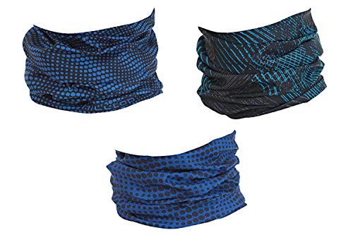 Hilltop 3 x Motorrad Multifunktionstuch, Schlauchtuch, Sport-Halstuch, Bandana / 3-er Set in aktuellen Designs, 3er Set:Blue Black von Hilltop