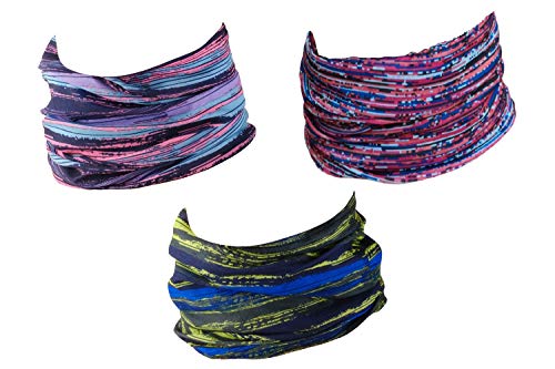 Hilltop 3 x Motorrad Multifunktionstuch, Schlauchtuch, Sport-Halstuch, Bandana / 3-er Set in aktuellen Designs, 3er Set:Colourful Interference von Hilltop