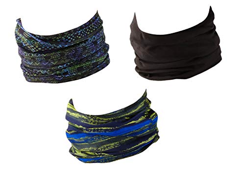 Hilltop 3 x Motorrad Multifunktionstuch, Schlauchtuch, Sport-Halstuch, Bandana / 3-er Set in aktuellen Designs, 3er Set:Grün Schwarz von Hilltop