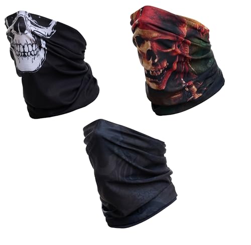 Hilltop 3x Motorrad Multifunktionstuch, Kopftuch, Halstuch, Bandana 3-er Set in ausgewählten Designs, Schlauchtuch für Damen und Herren, 3er Set:Schädel Selektion von Hilltop